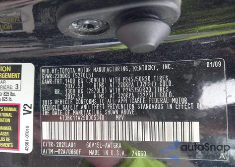 2009 Toyota Venza Base V6 from USA, damaged, VIN 4T3BK11A29U005340